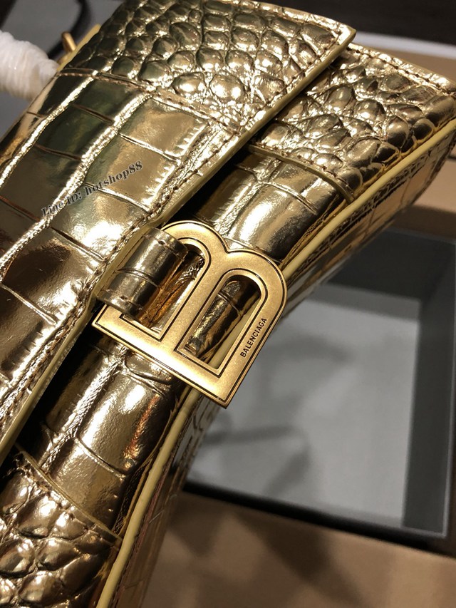 Balenciaga專櫃爆款小號手提女包 巴黎世家鱷魚金色金扣Hourglass沙漏包 fyj1657